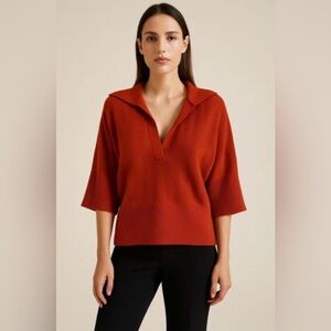 St. John 3/4 Sleeve Rustic Orange Santana Knit- Wool Sweater - Small